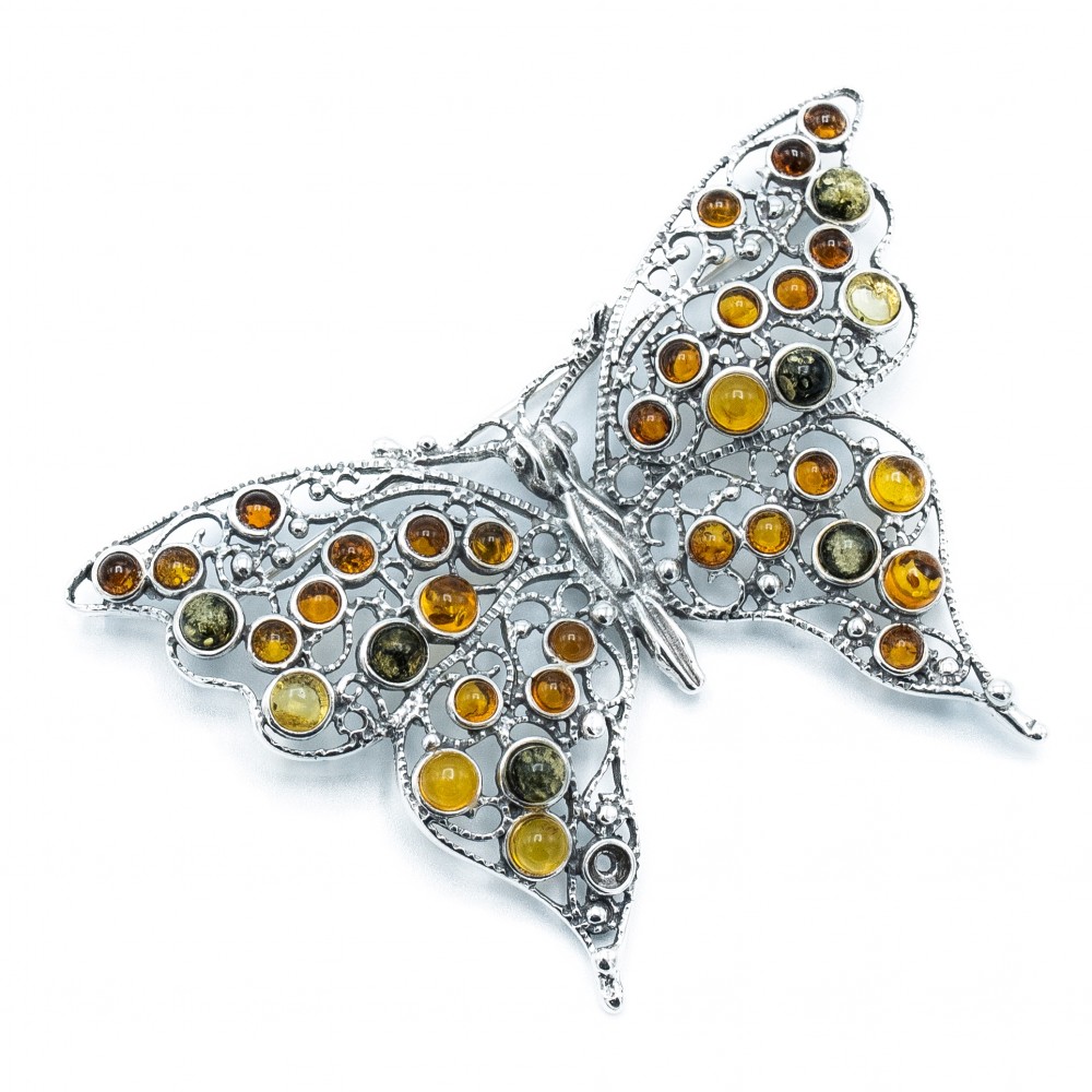Brosa Argint Chihlimbar Abas Butterfly