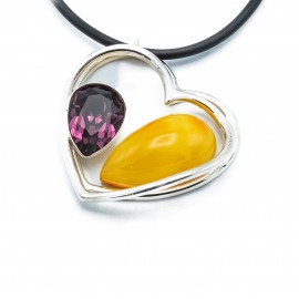 Pandantiv Argint Chihlimbar și Cristal Swarovski Simple Heart