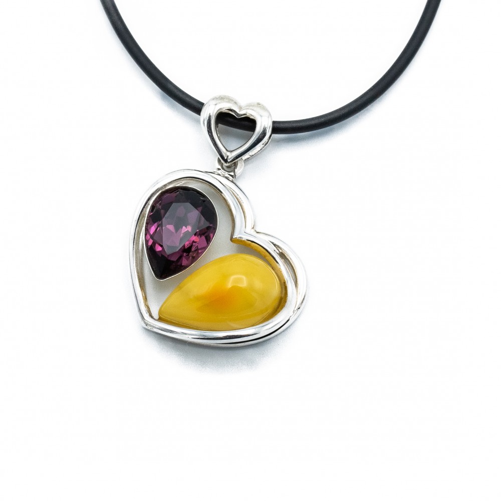 Pandantiv Argint Chihlimbar și Cristal Swarovski Golden Heart