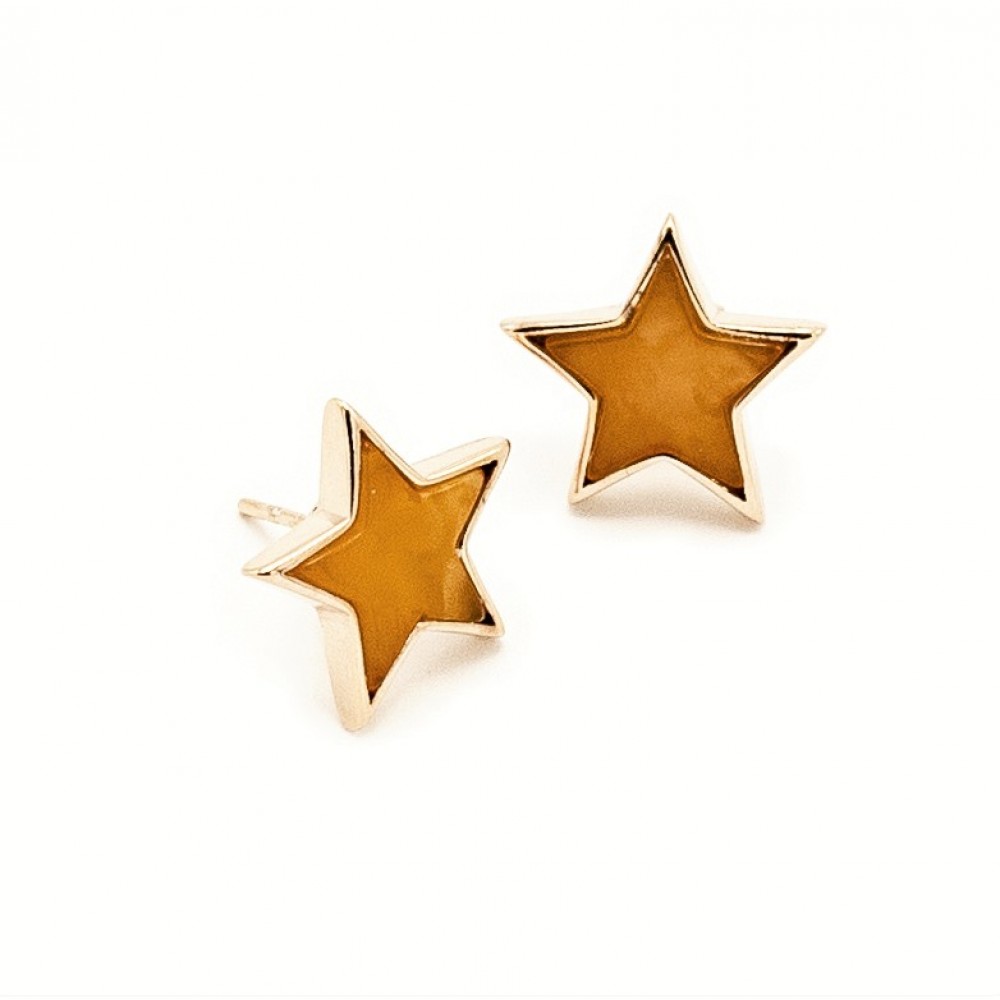 Cercei Argint Placați cu Aur și Chihlimbar Golden Stars