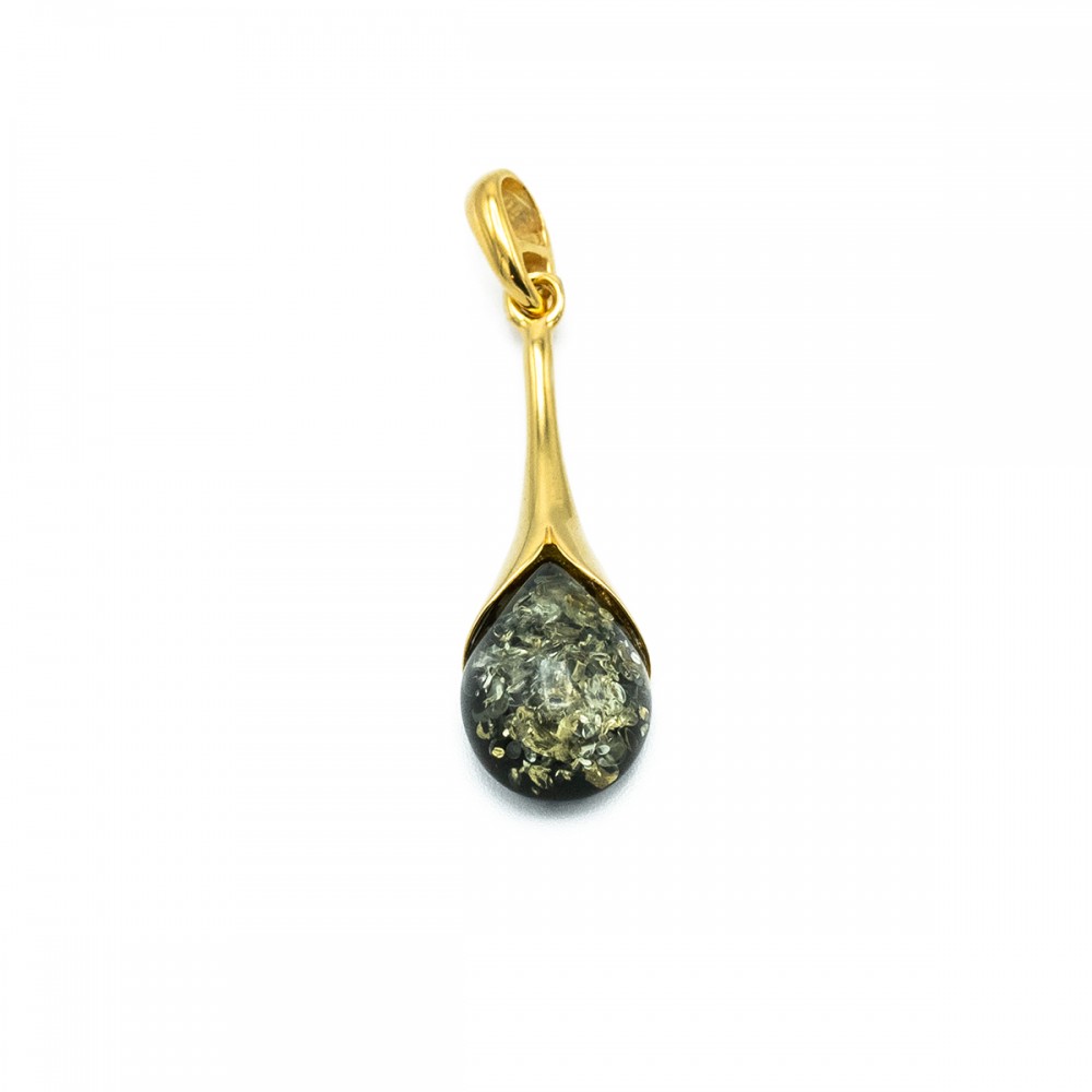 Pandantiv Argint Placat cu Aur Chihlimbar Green Drop