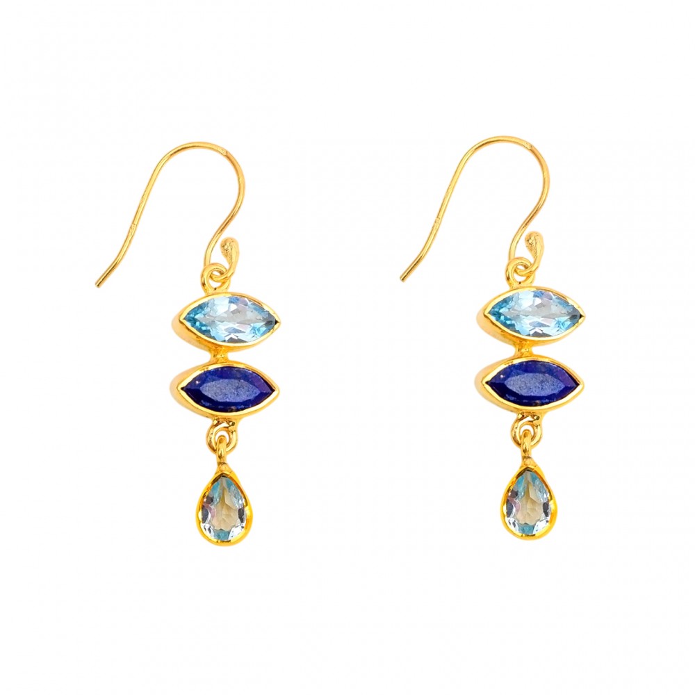 Cercei Argint Placat cu Aur Blue Topaz si Safir