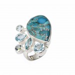 Inel Argint Turcoaz și Blue Topaz Fosette
