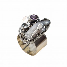 Inel Argint Perla Baroca, Ametist și Blue Topaz Amsu