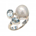 Inel Argint Perla Baroca și Blue Topaz Athelah