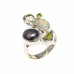 Inel Argint Perla Baroca, Prehnit, Peridot si Ametist Verde Kolany
