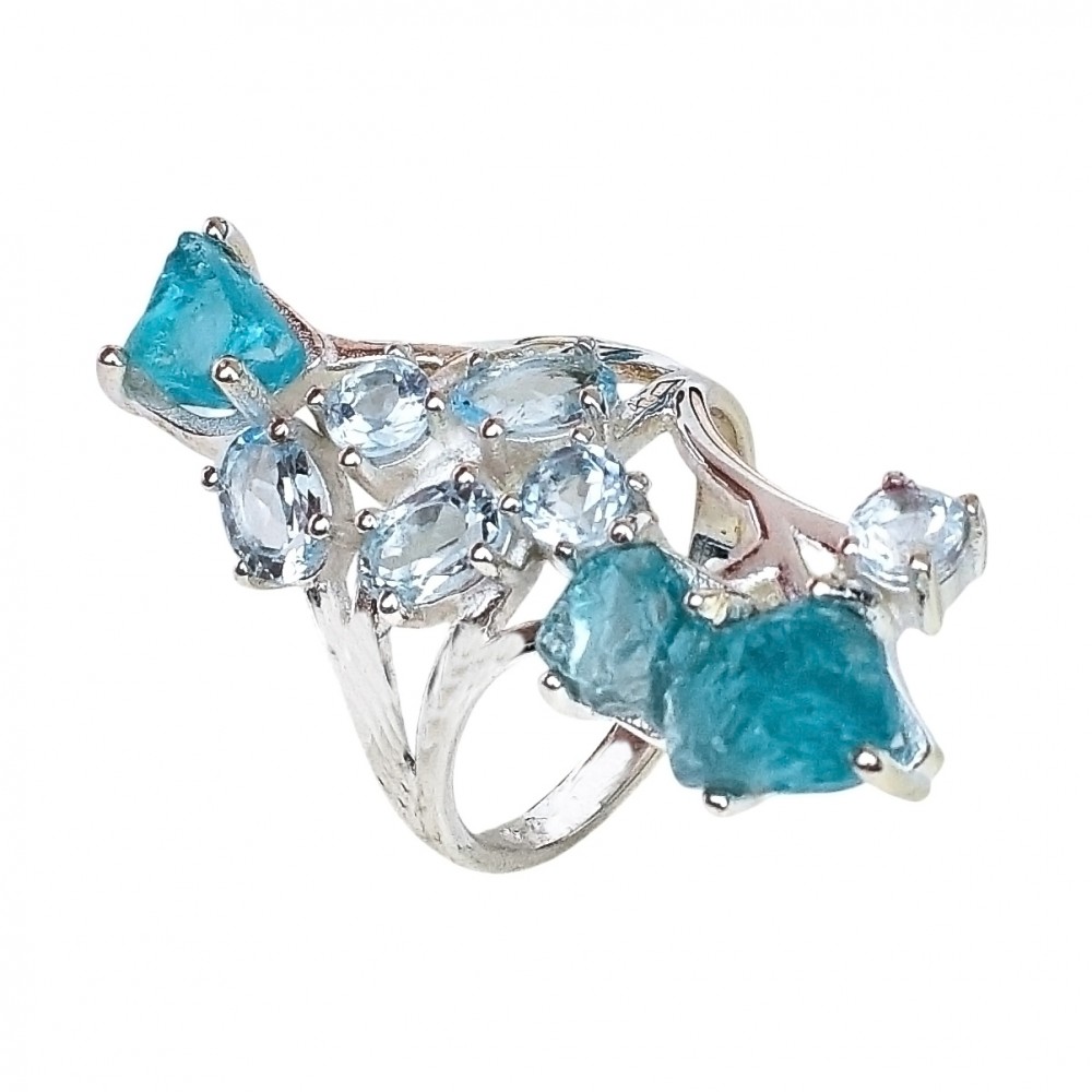 Inel Argint Blue Topaz și Acvamarin Brut Kaleb