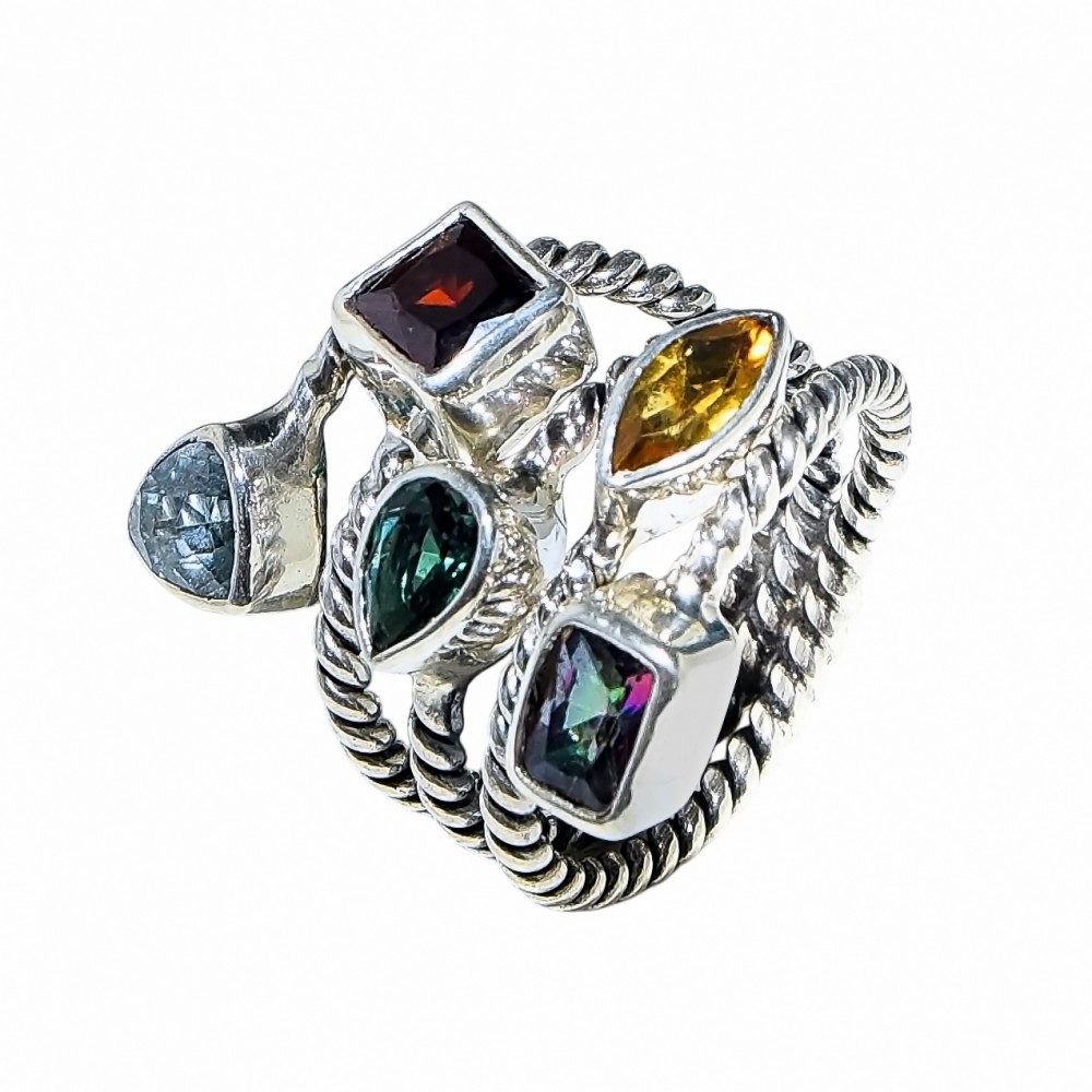 Inel Argint Topaz, Blue Topaz, Topaz Mistic, Topaz Verde, Granat și Citrin Lima