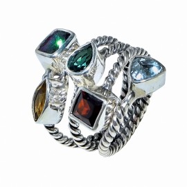 Inel Argint Topaz, Blue Topaz, Topaz Mistic, Topaz Verde, Granat și Citrin Lima