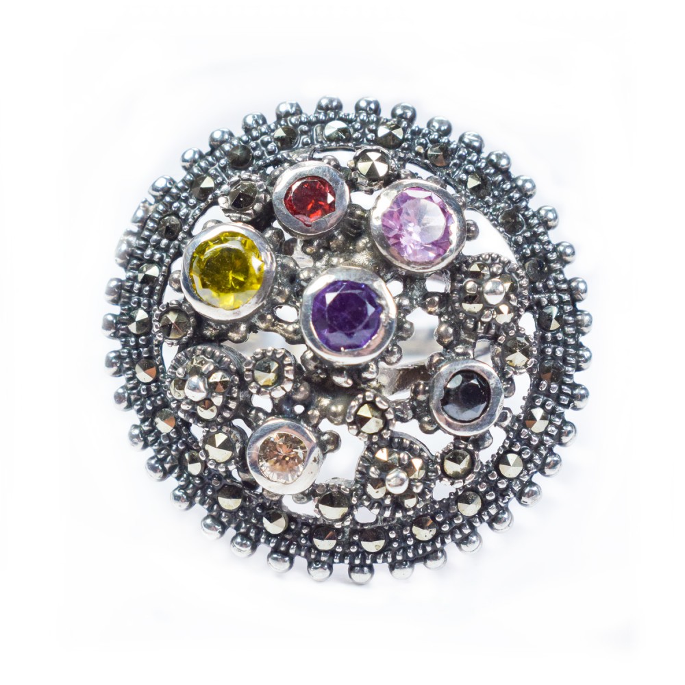 Inel Argint Marcasite Citrin Ametist Granat Riviera