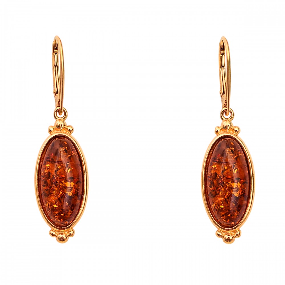Cercei Argint Placat cu Aur cu Chihlimbar Cognac Raymond
