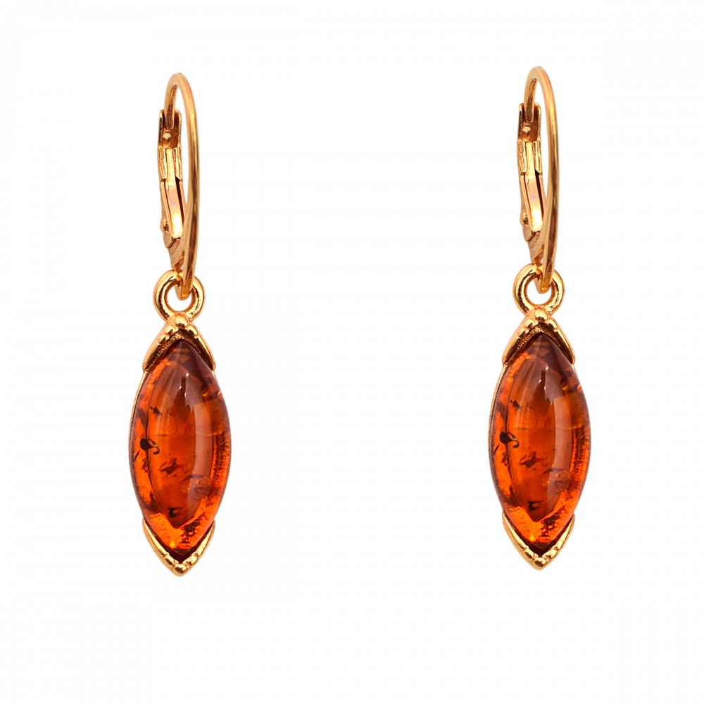 Cercei Argint Placat cu Aur cu Chihlimbar Cognac Rohan