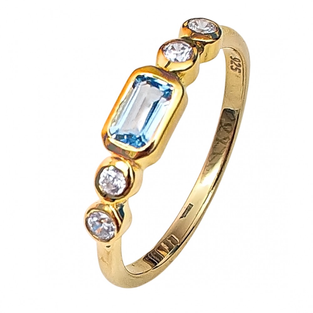 Inel Argint Placat cu Aur cu Blue Topaz Patricia