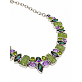Colier Argint cu Peridot Brut, Peridot Fațetat, Topaz Misctic și Ametist Selly
