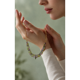 Colier Argint cu Peridot Brut, Peridot Fațetat, Topaz Misctic și Ametist Selly