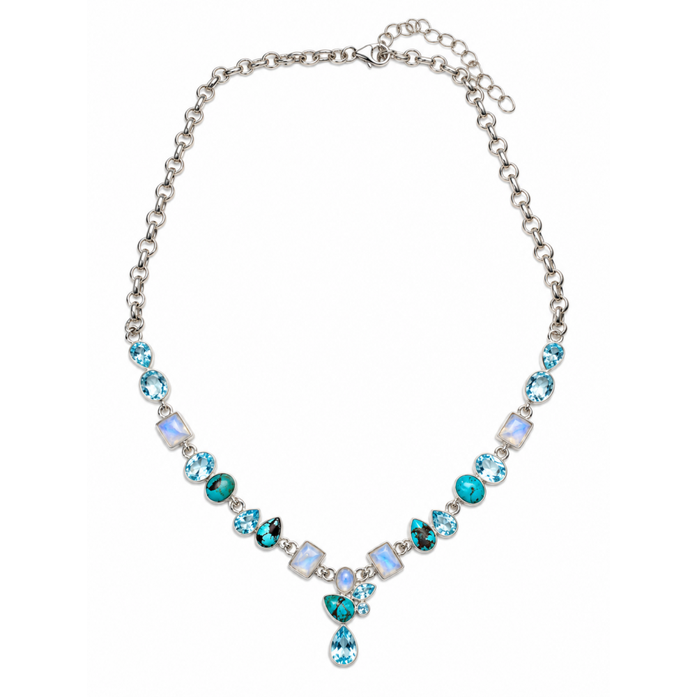 Colier Argint cu Piatra Lunii, Blue Topaz și Turcoaz Salome