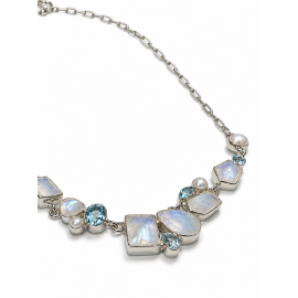 Colier Argint cu Piatra Lunii, Perlă și Blue Topaz Skyler