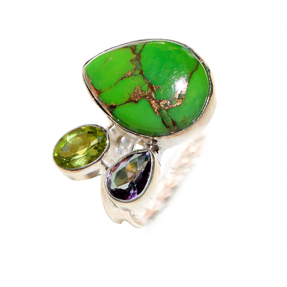 Inel Argint Turcoaz Verde, Topaz Mistic și Peridot Fabiola