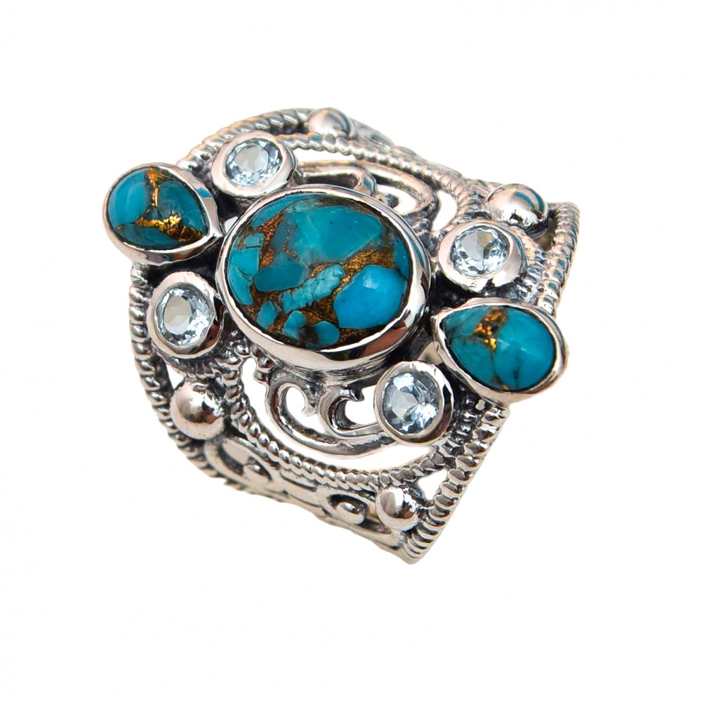 Inel Argint Turcoaz și Blue Topaz Feodora