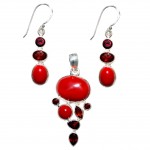 Set Bijuterii Argint Coral și Granat Milagros