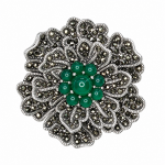 Broșă-Pandantiv din Argint cu Marcasite și Jad Verde Romanita