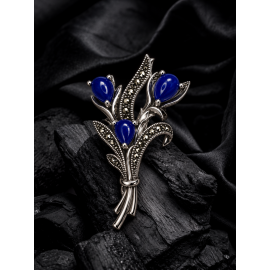 Broșă-Pandantiv din Argint cu Marcasite și Lapis Lazuli Stef