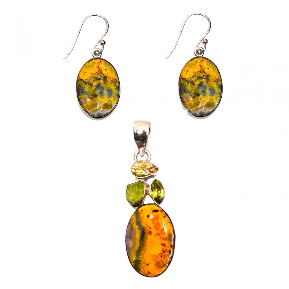 Set Bijuterii Argint Jasp Bumble Bee, Citrin și Peridot Malita